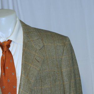 Domenico Spano Bergdorf Light Taupe HBone Plaid Cashmere Two Button Blazer 48XL